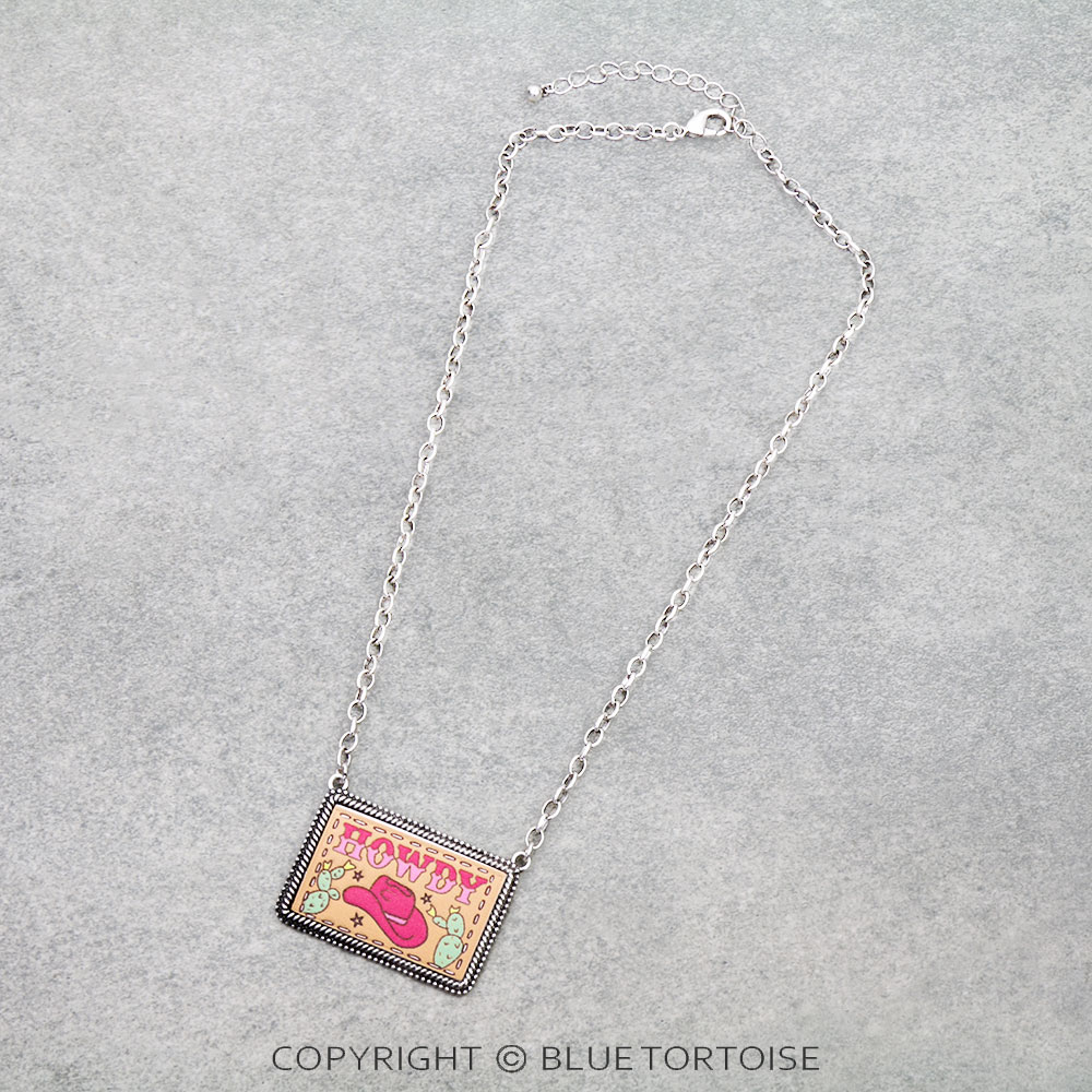 Western HOWDY Tooled Leather Bar Necklace