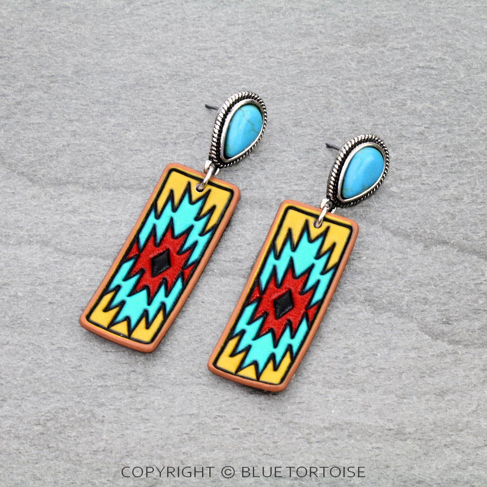 Western Aztec Tooled Leather Stud Earrings