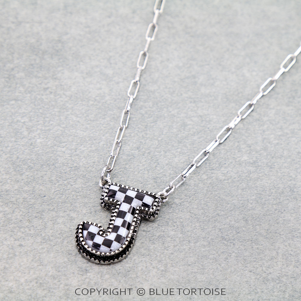 Checker Bubble Initial J Necklace