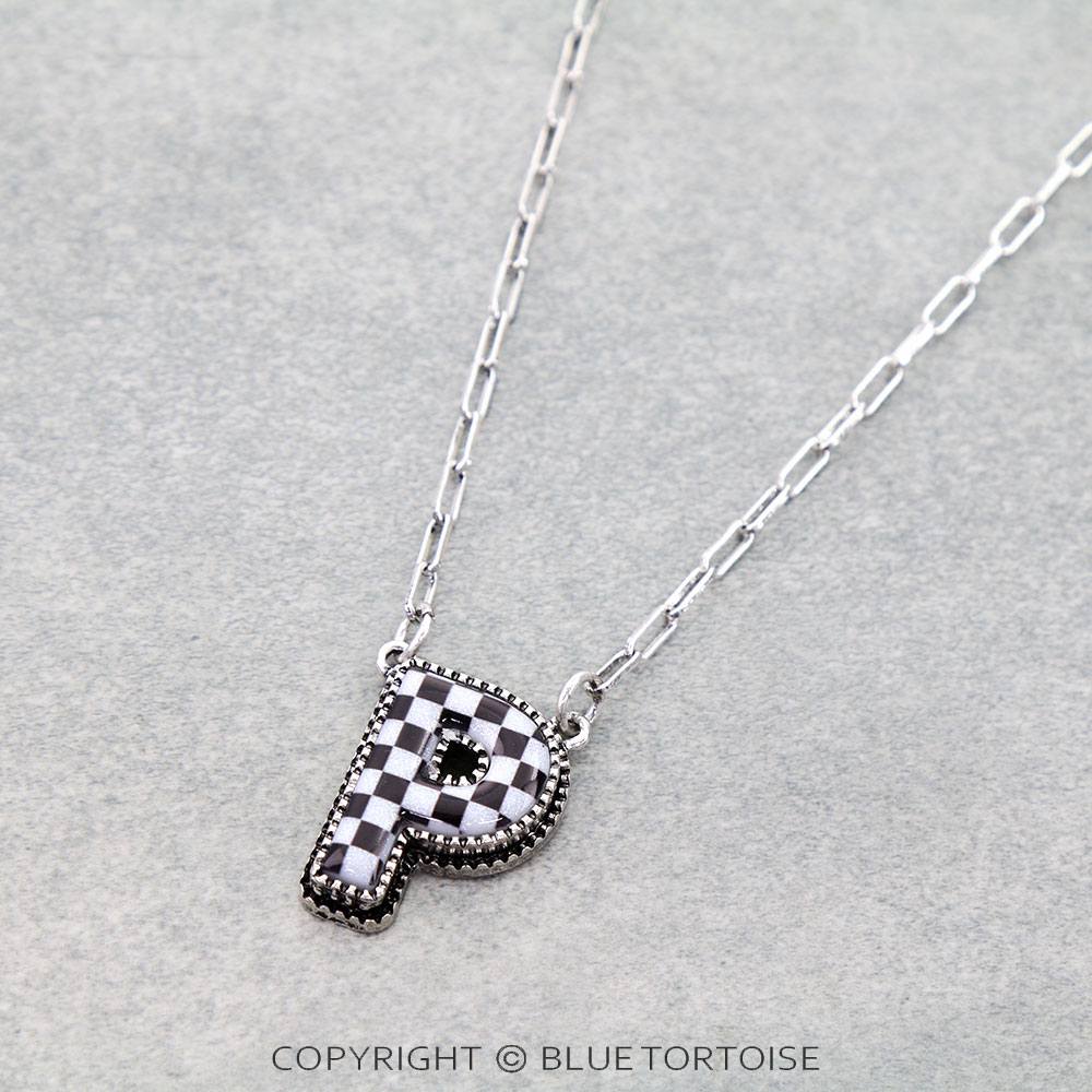 Checker Bubble Initial P Necklace