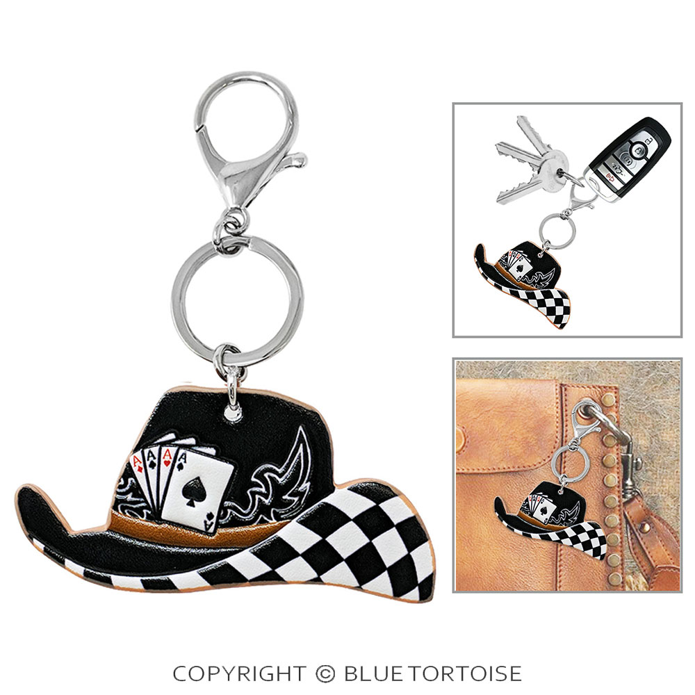 Western Tooled Leather Key Ring - Ace Cowboy Hat - Image 2