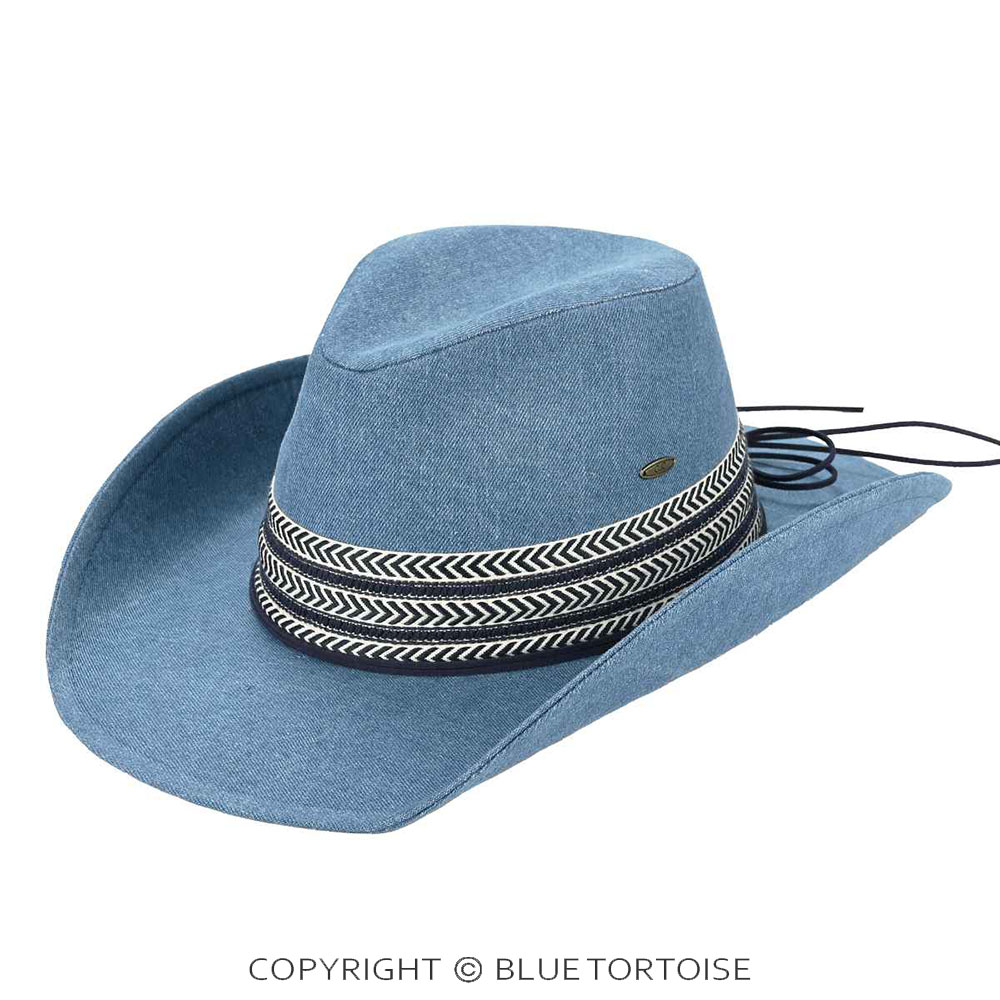 C.C Denim Cowboy Hat With Geometric Trim Bands