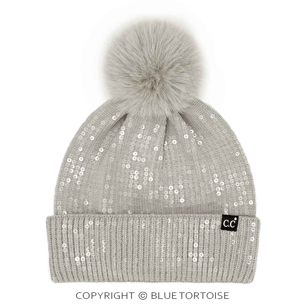C.C All Over Clear Sequin Pom Beanie
