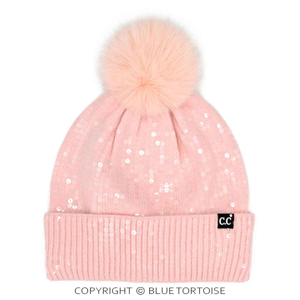 C.C All Over Clear Sequin Pom Beanie
