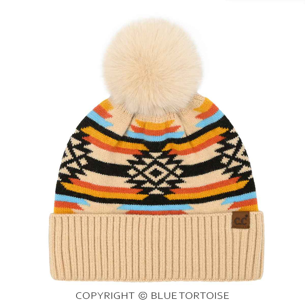 C.C Aztec Pattern Pom Cuff Beanie