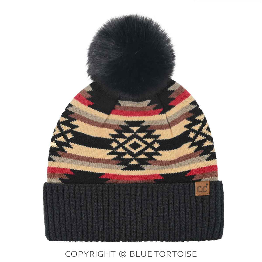 C.C Aztec Pattern Pom Cuff Beanie