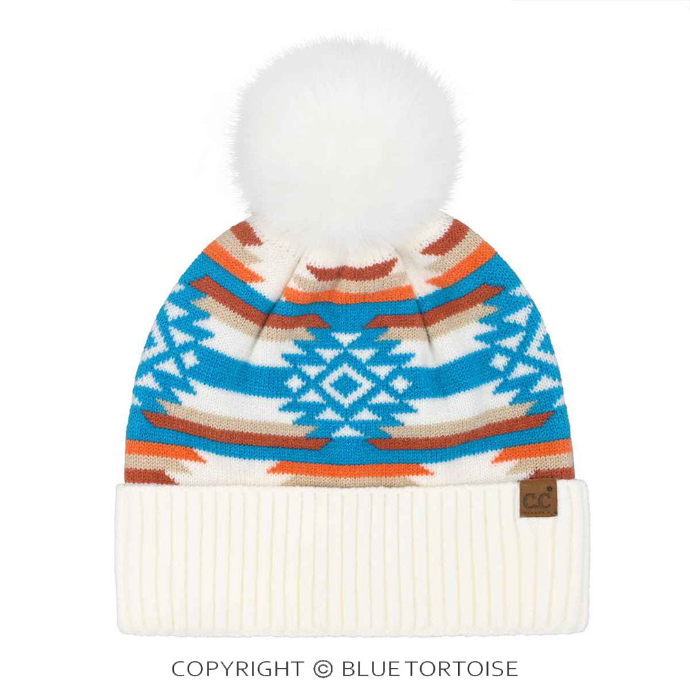 C.C Aztec Pattern Pom Cuff Beanie