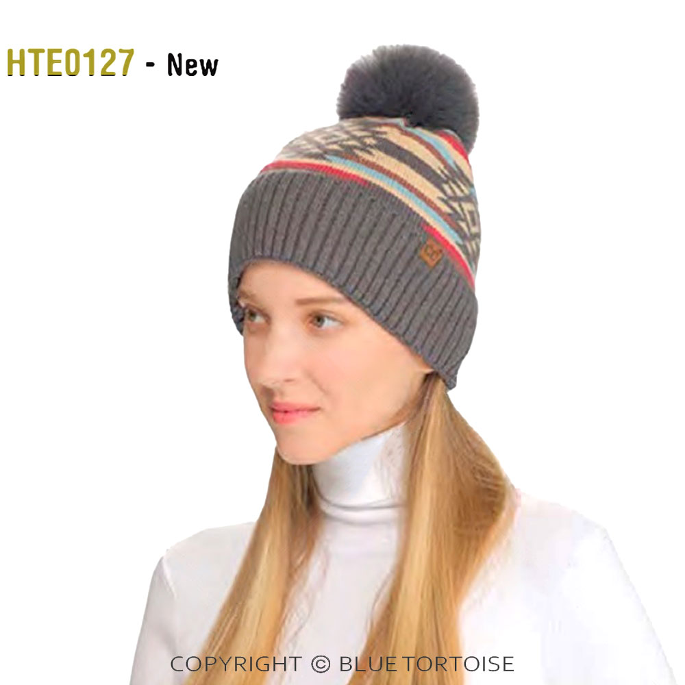 C.C Aztec Pattern Pom Cuff Beanie - Image 2