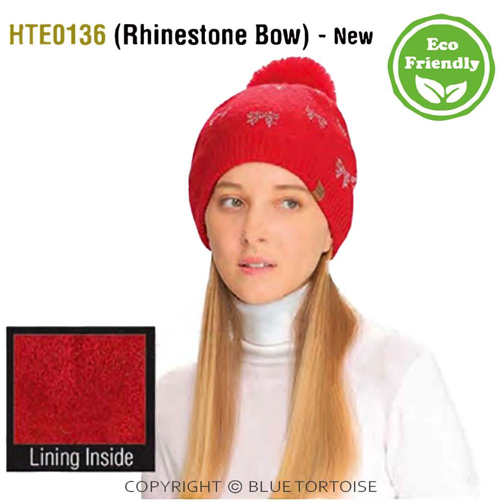 C.C Allover Rhinestone Mini Bow Pom Beanie - Image 2