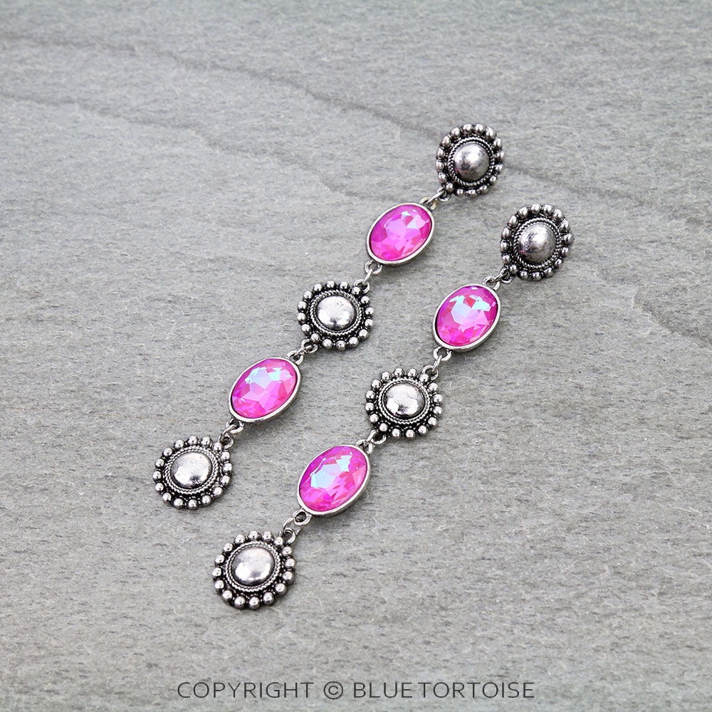 Western Concho Stone Drop Stud Earrings