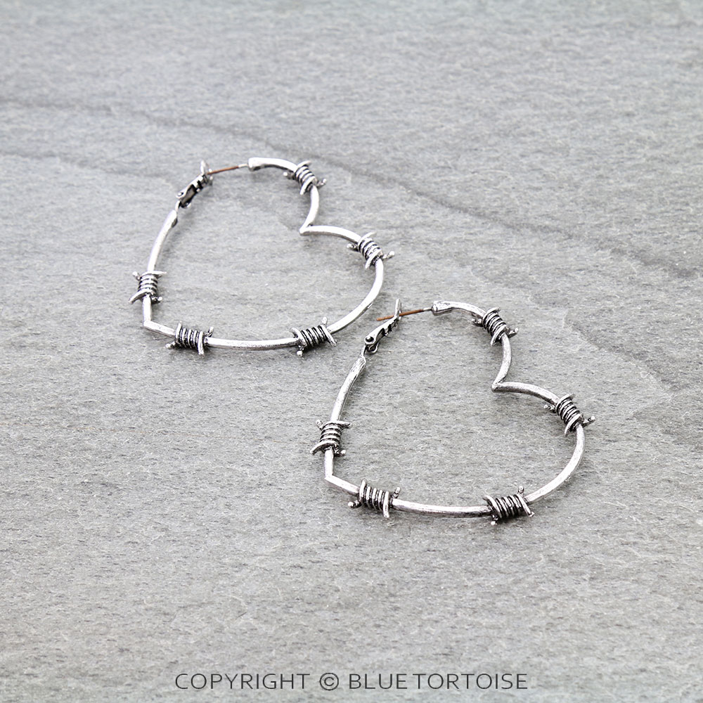 Heart Barbed Wire Hoop Earrings
