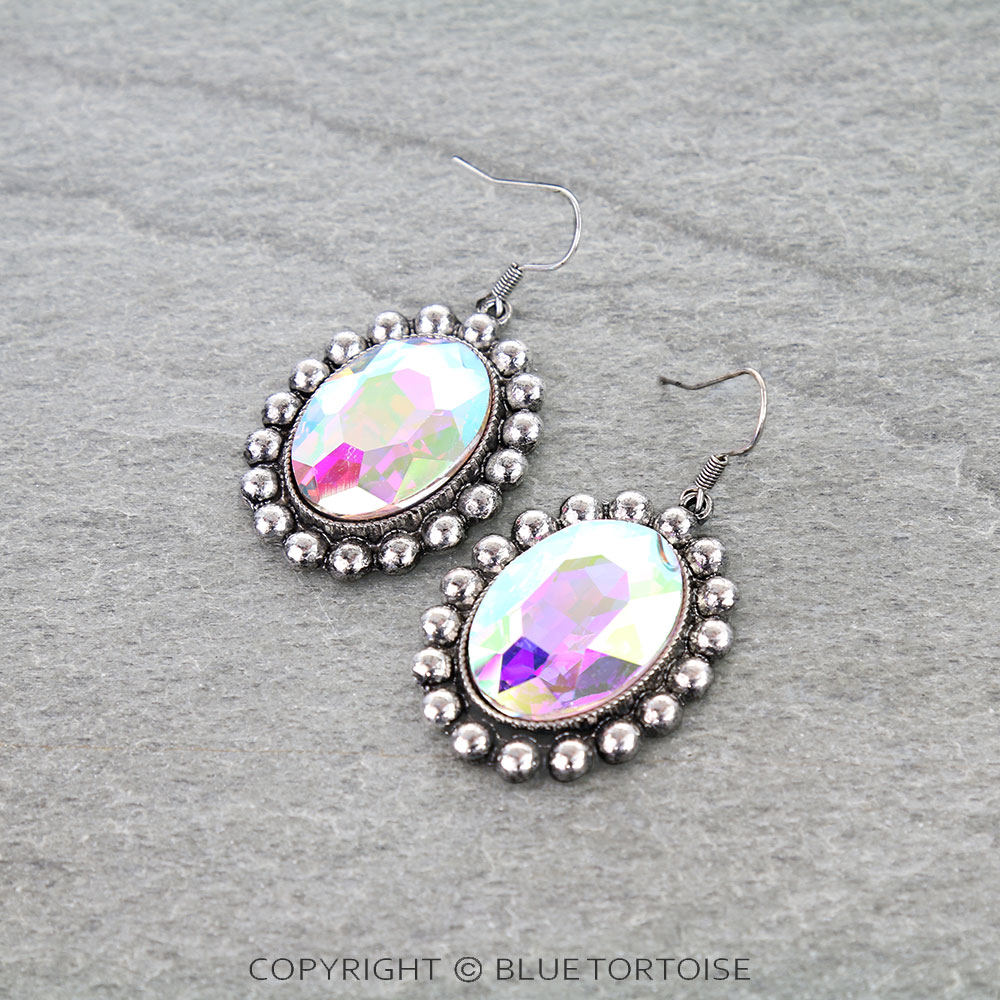 Western Oval Concho Stone Dangle Earrings