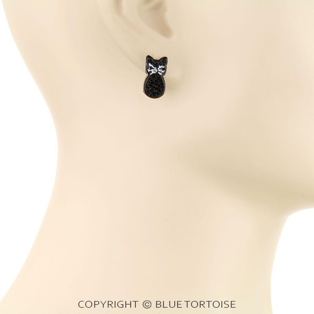 Halloween Black Cat Druzy Stone Stud Earrings - Image 2