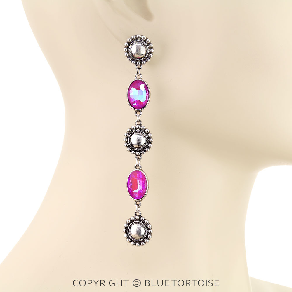 Western Concho Stone Drop Stud Earrings - Image 2