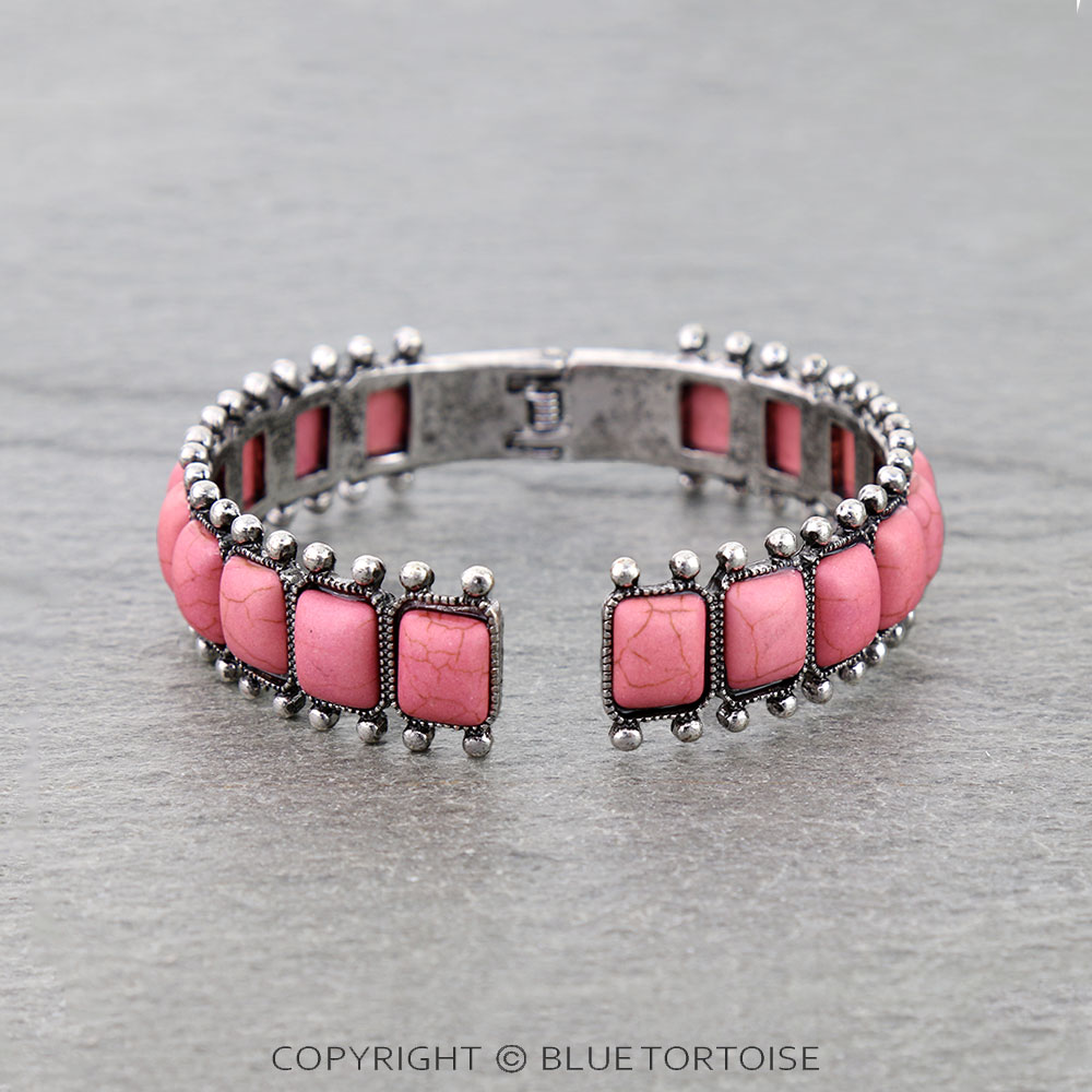 Western Rectangle Stone Hinge Bangle Bracelet