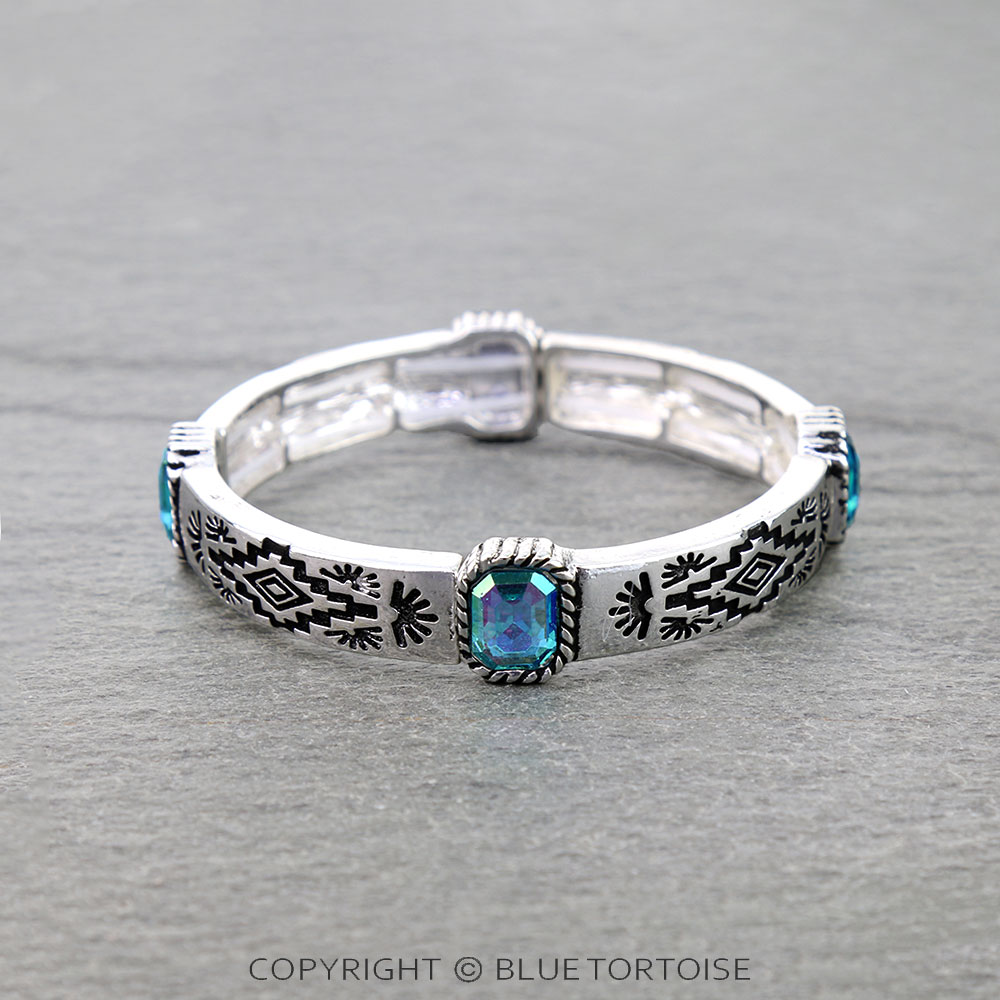 Western Aztec with Glass Stone Stretch Bracelet - Image 2