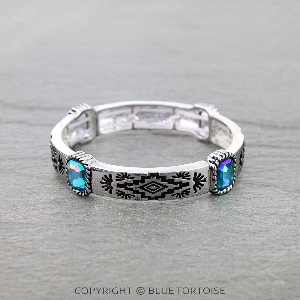 Western Aztec with Glass Stone Stretch Bracelet