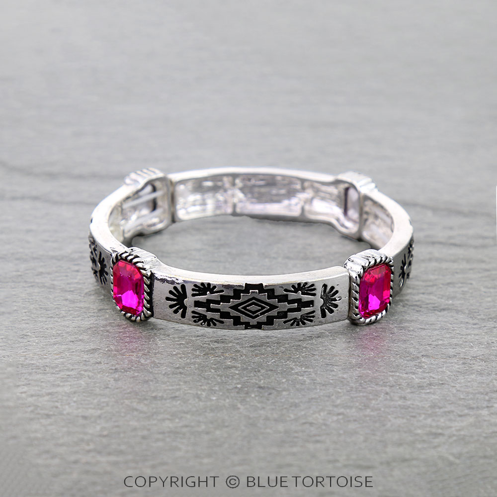 Western Aztec with Glass Stone Stretch Bracelet