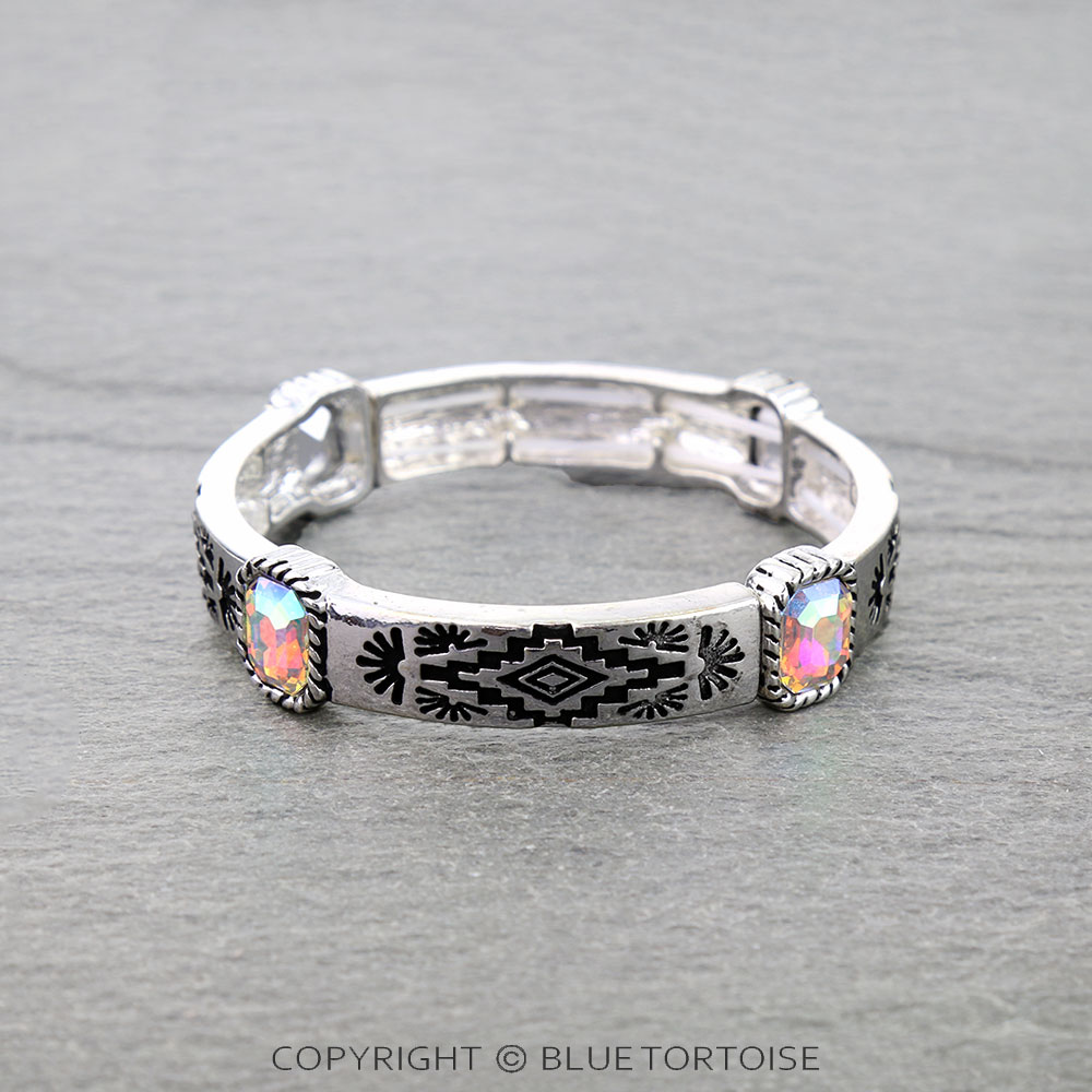 Western Aztec with Glass Stone Stretch Bracelet