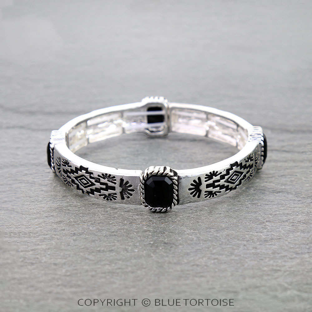 Western Aztec with Glass Stone Stretch Bracelet - Image 2