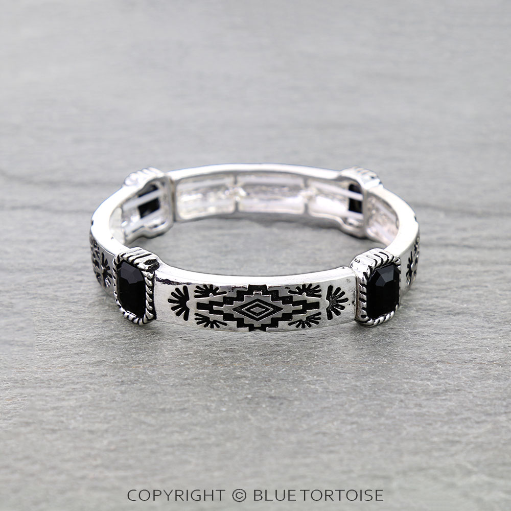 Western Aztec with Glass Stone Stretch Bracelet