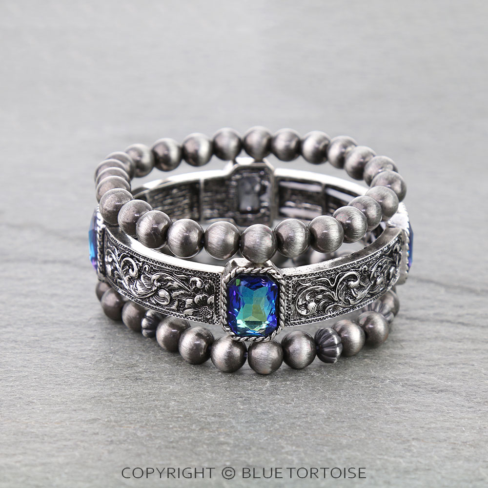 Western Flower Casting with Glass Stone Stackable Bracelets