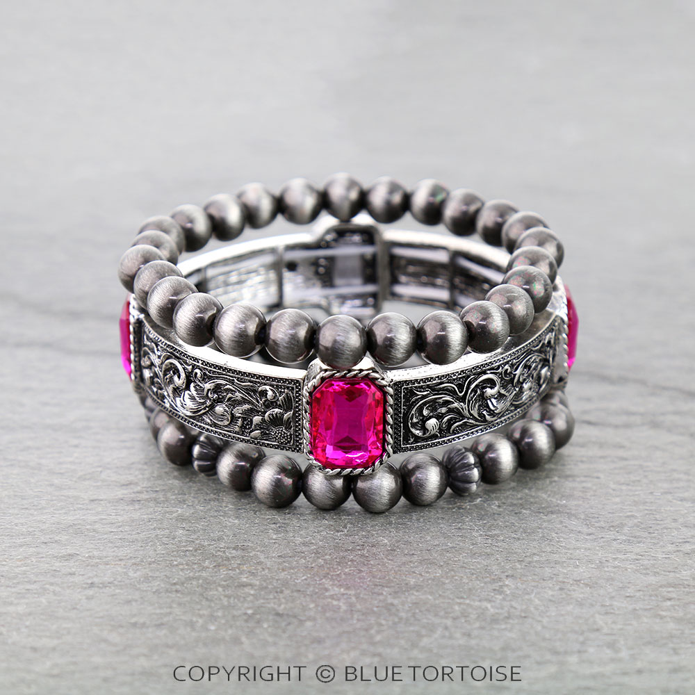 Western Flower Casting with Glass Stone Stackable Bracelets