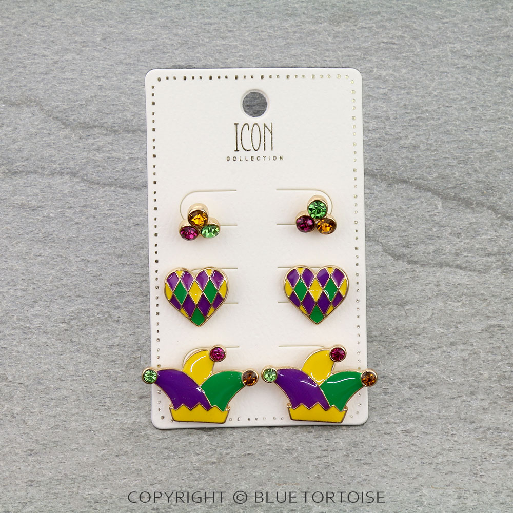 Mardi Gras Epoxy 3 Pair Earrings Set - Image 5