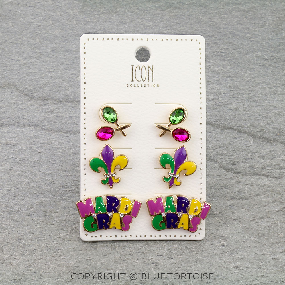 Mardi Gras Epoxy 3 Pair Earrings Set - Image 5