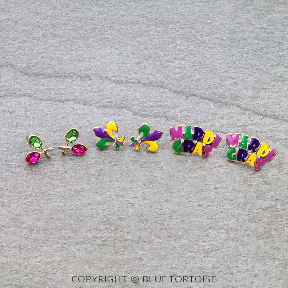 Mardi Gras Epoxy 3 Pair Earrings Set