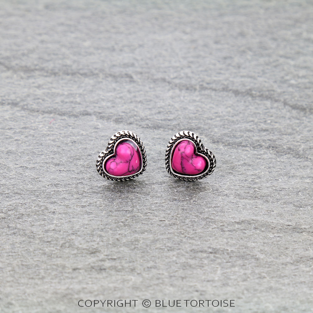 Western Heart Stone Stud Earrings