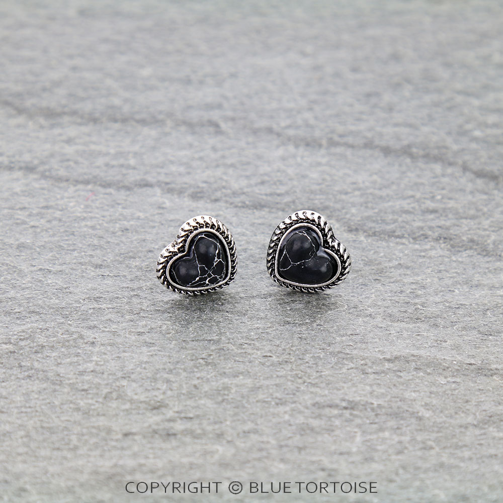 Western Heart Stone Stud Earrings