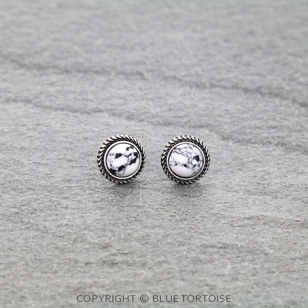 Western Round Stone Stud Earrings