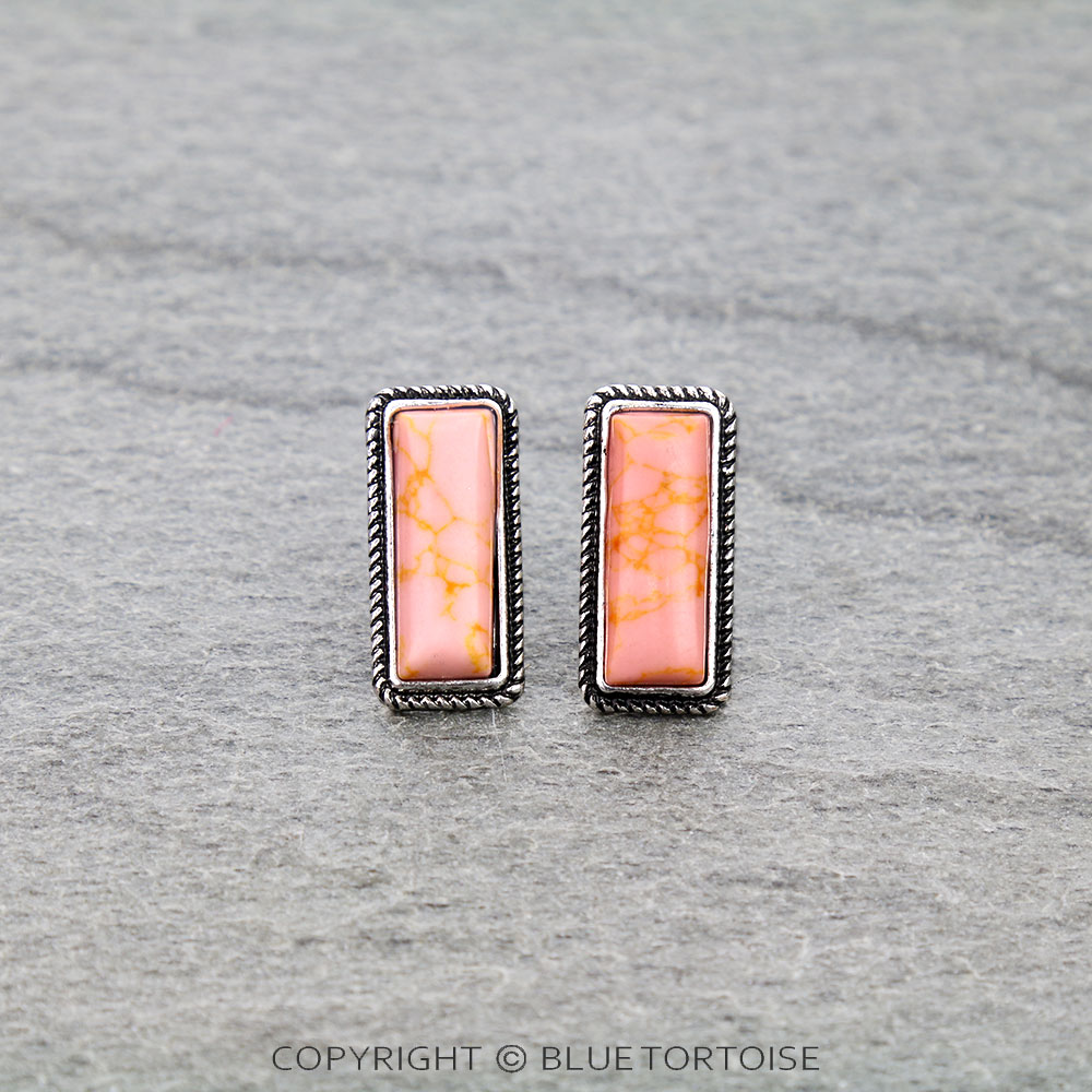 Western Bar Stone Stud Earrings