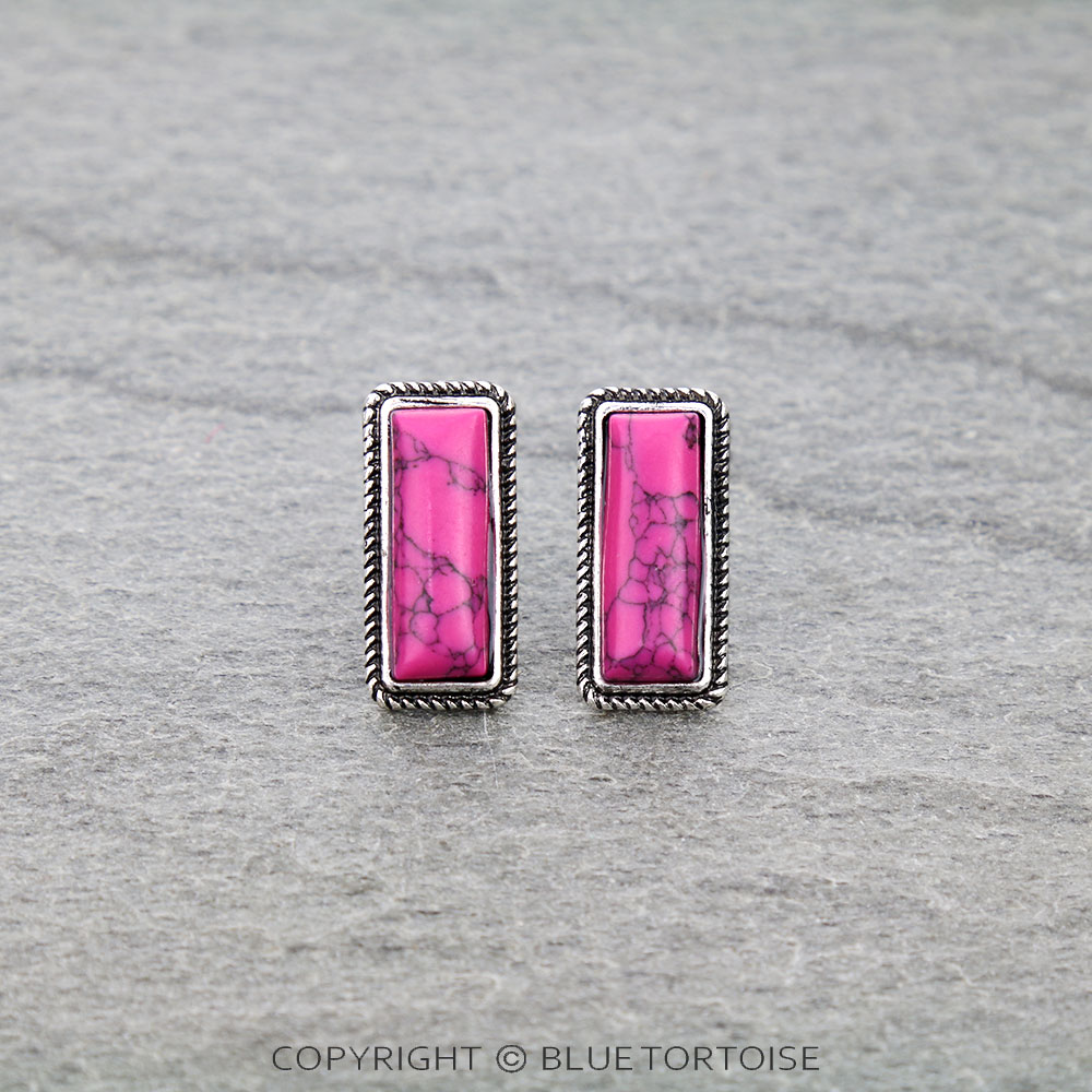 Western Bar Stone Stud Earrings