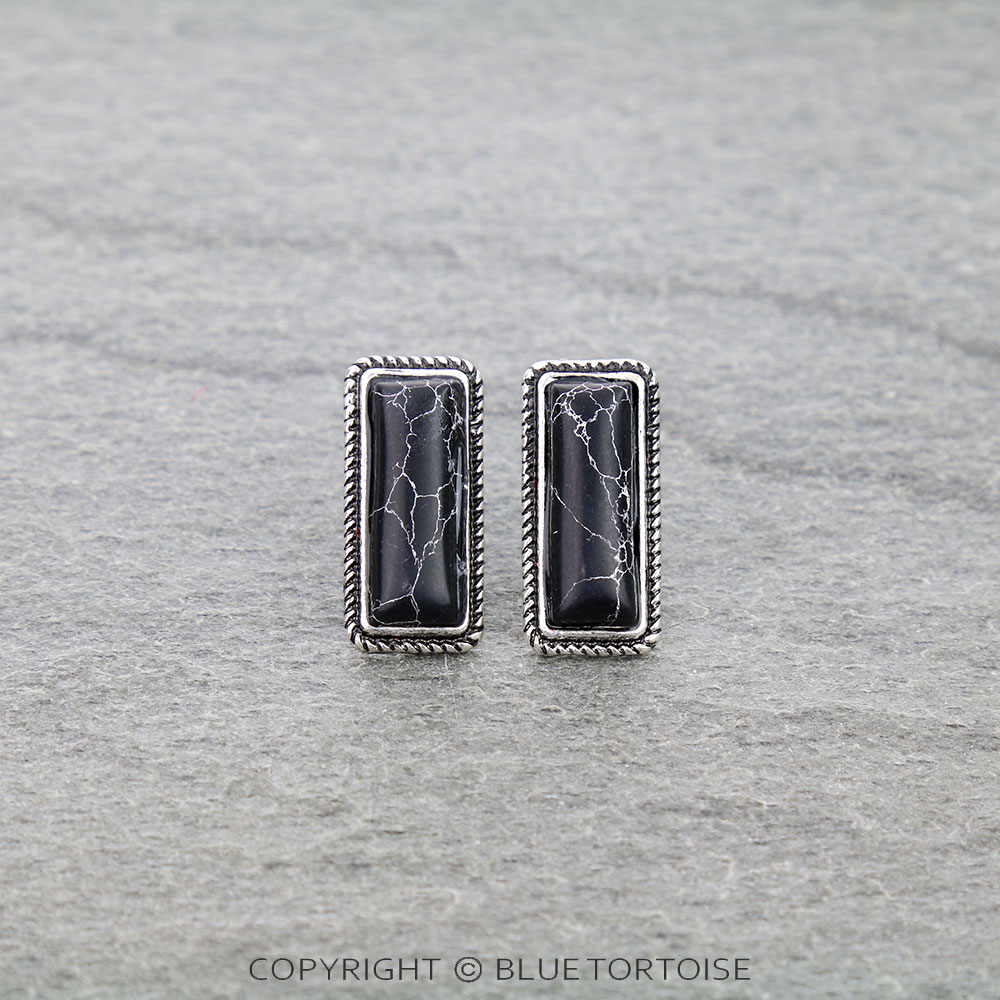 Western Bar Stone Stud Earrings