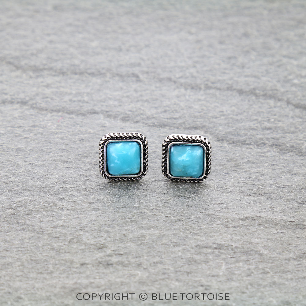 Western Square Stone Stud Earrings