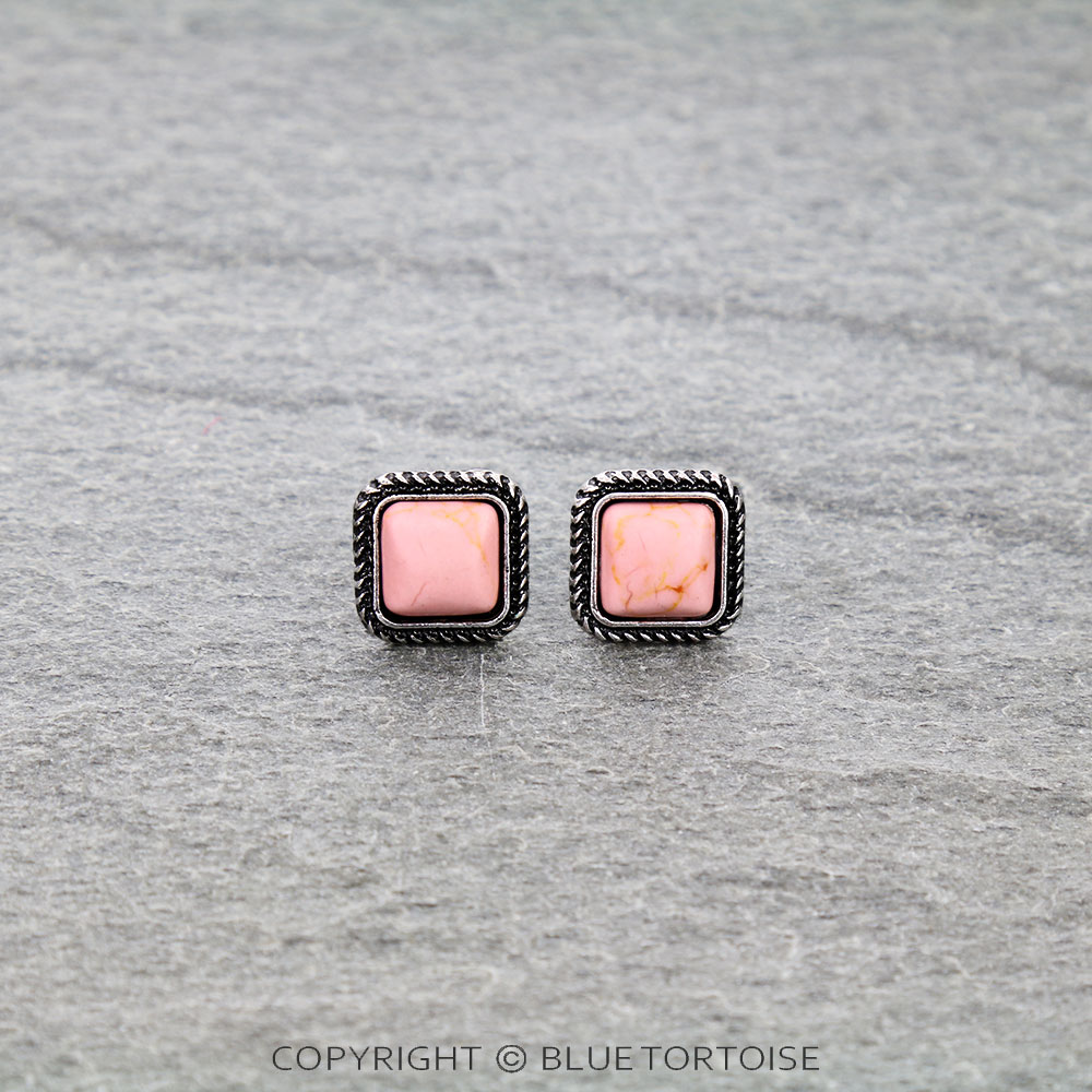 Western Square Stone Stud Earrings