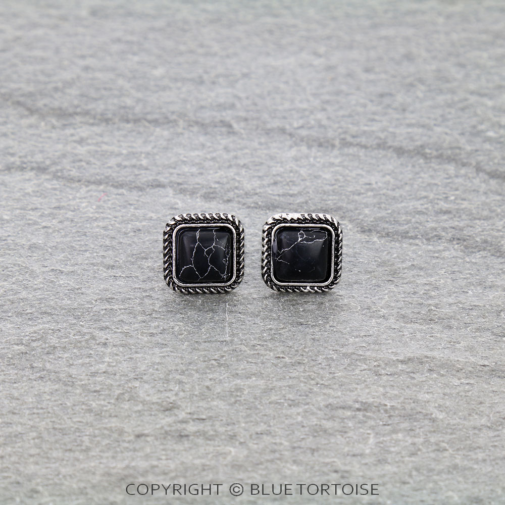Western Square Stone Stud Earrings