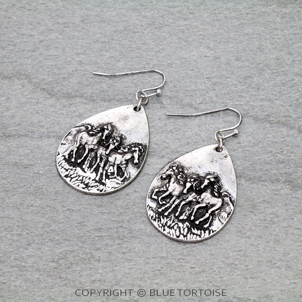 Western Horse Teardrop Dangle Earrings