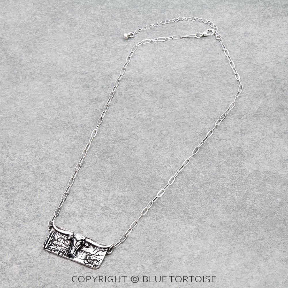 Western Steer Head Bar Necklace