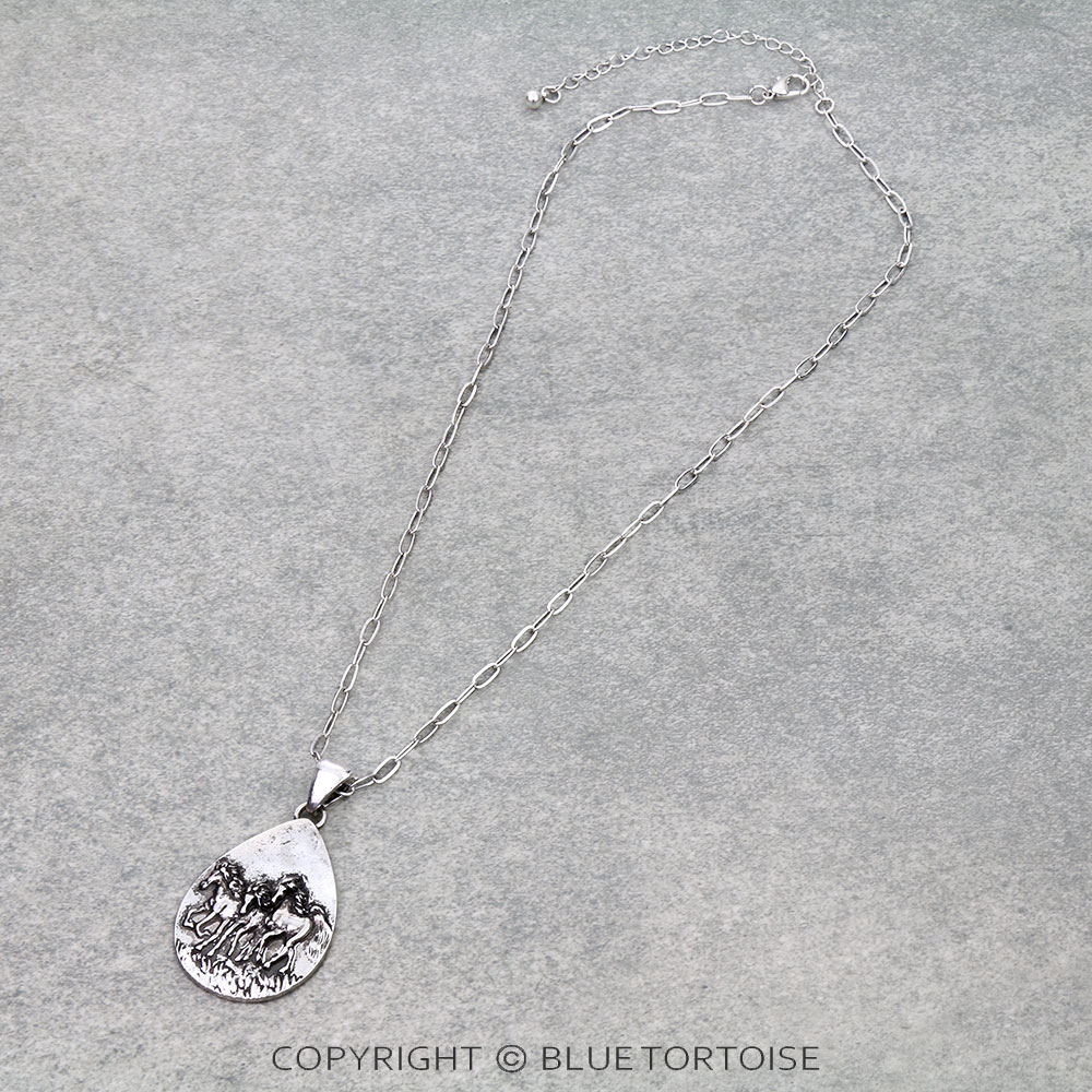 Western Horse Teardrop Necklace