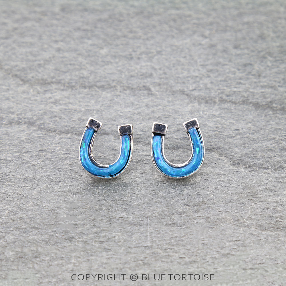 Opal Stone Horseshoe Stud Earrings