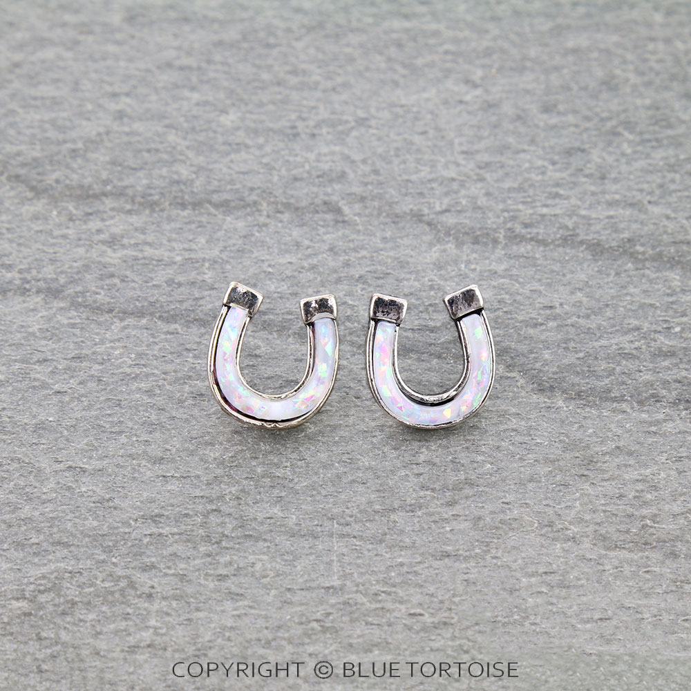 Opal Stone Horseshoe Stud Earrings