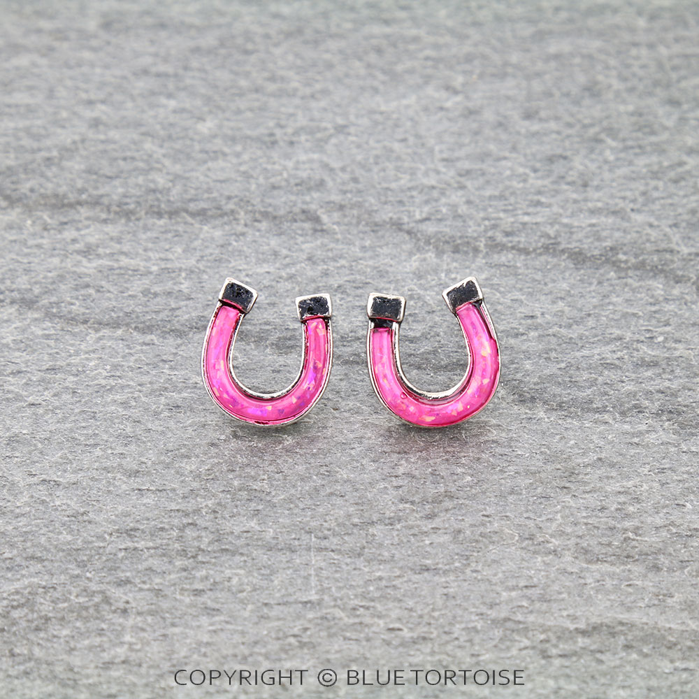 Opal Stone Horseshoe Stud Earrings