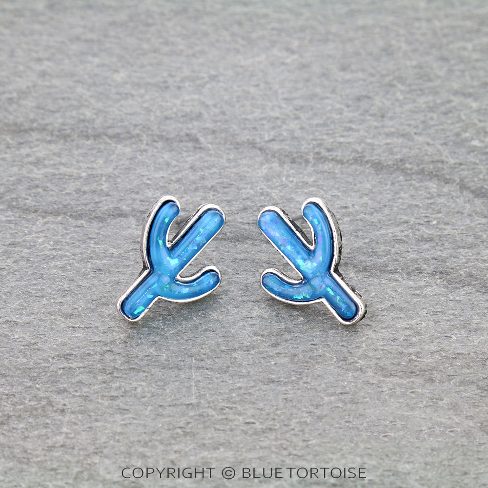 Opal Stone Cactus Stud Earrings