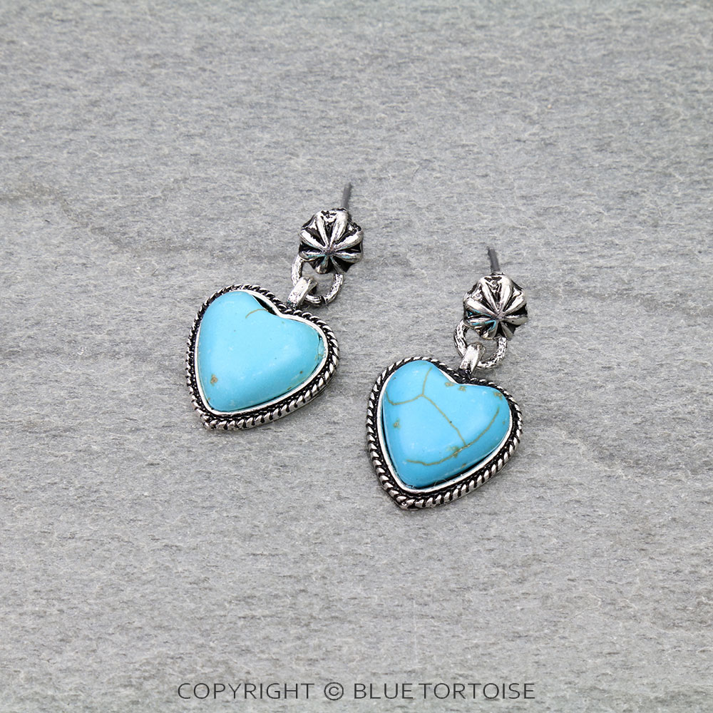 Western Heart Stone Stud Earrings
