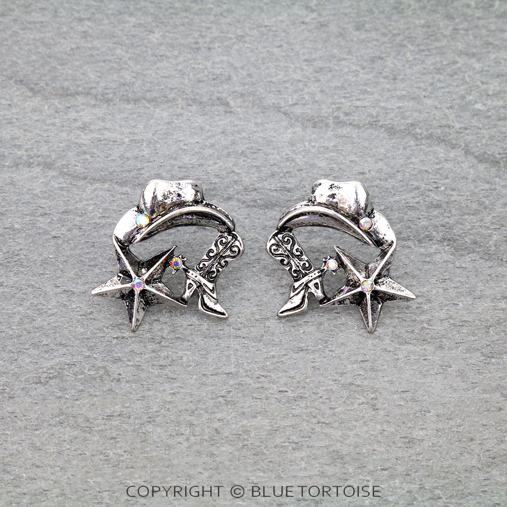 Cowboy Hat & Star Boot Stud Earrings