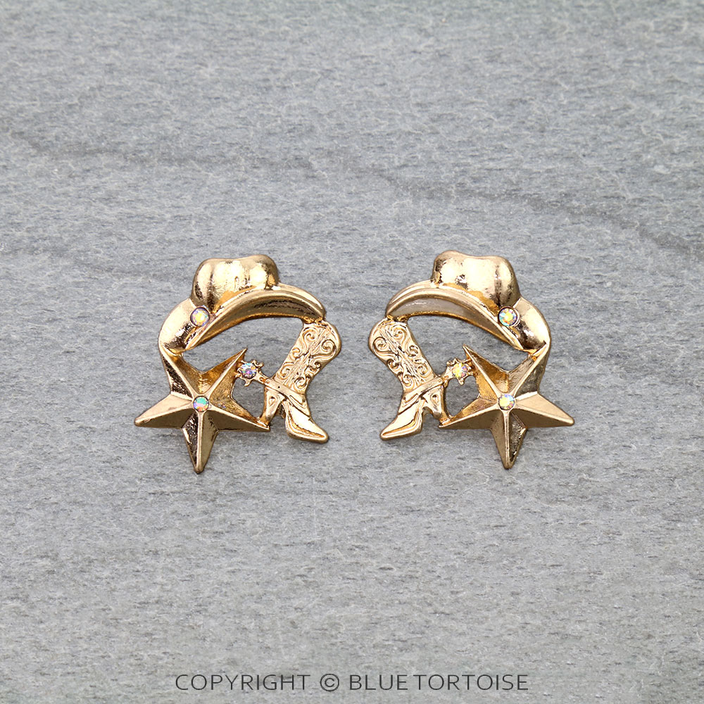 Cowboy Hat & Star Boot Stud Earrings