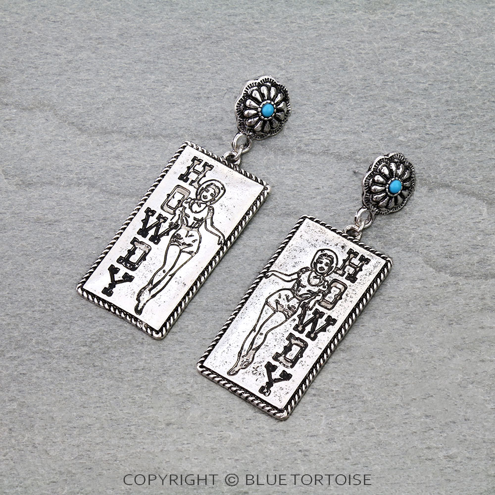 Western Cowgirl Howdy Engraving Stud Earrings